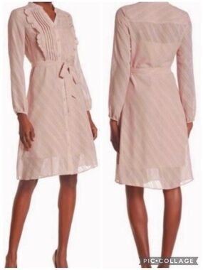 Nanette Lepore Dress Blush Pink Pintuck Swiss Dot Knee Length A-Line 8 Romantic